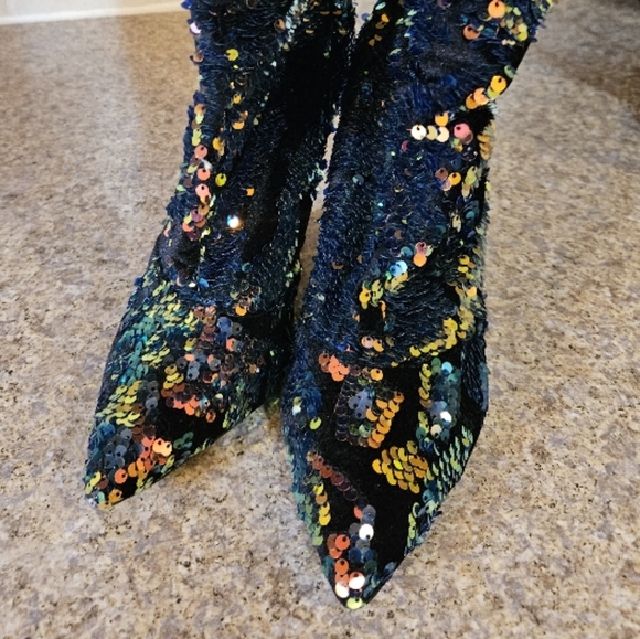 Sequin & Velvet Covered Stiletto Calf Boots NWT - Colorful NWT Size 6 - Picture 6 of 9